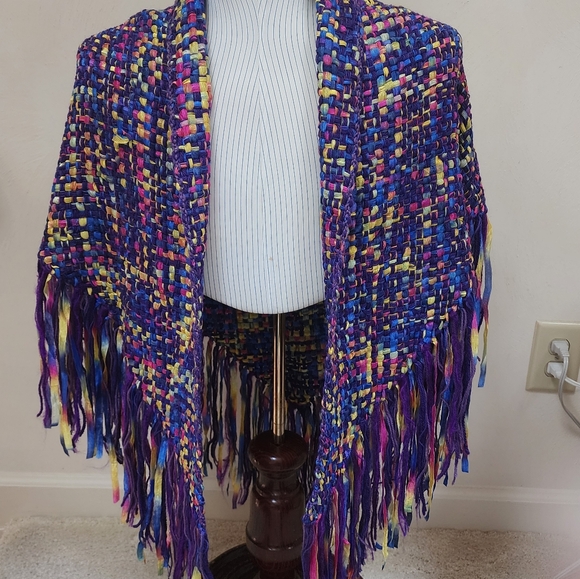 SHAWL HANDMADE - MULTICOLOR RIBBON WOVEN - GORGEOUS AND UNIQUE - Picture 2 of 11